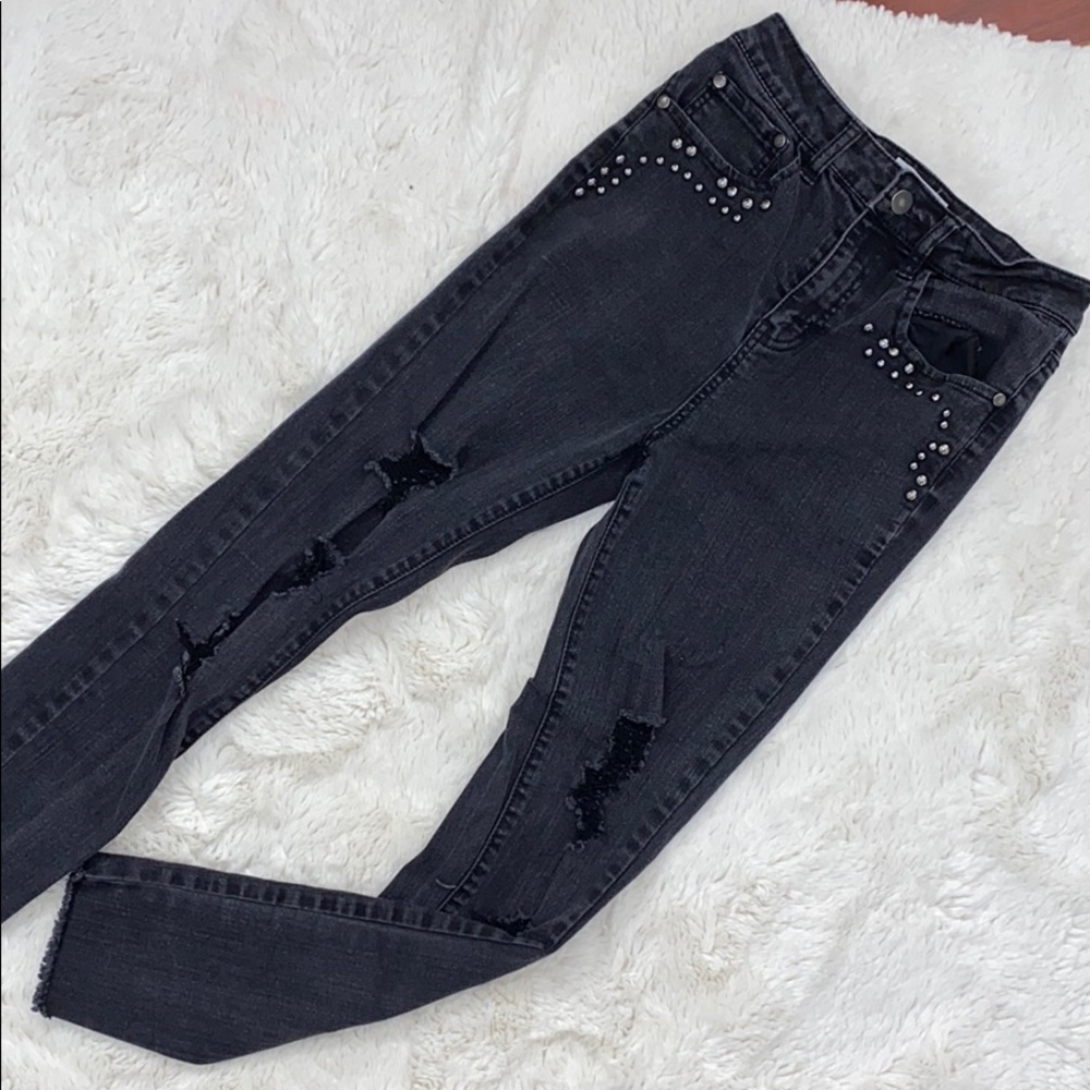 Black ripped studded jeans
